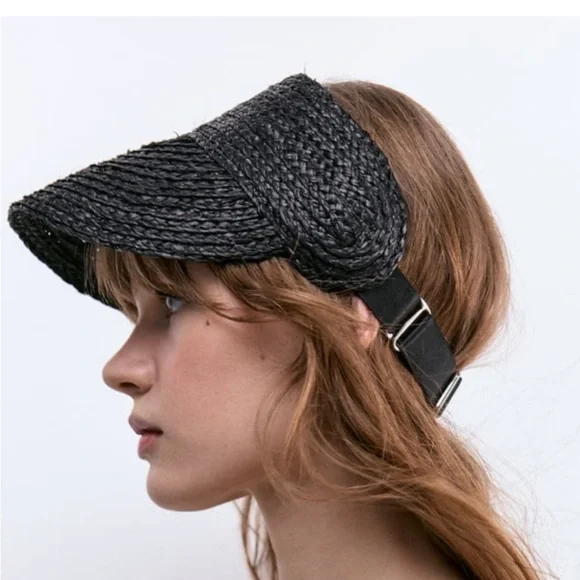Zara | Accessories | Nwt Zara Raffia Visor Black | Poshmark display picture 2